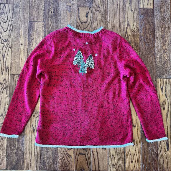 VTG Christopher & Banks Womens M Christmas Sweater Embroidered Trees Holiday - Picture 3 of 10